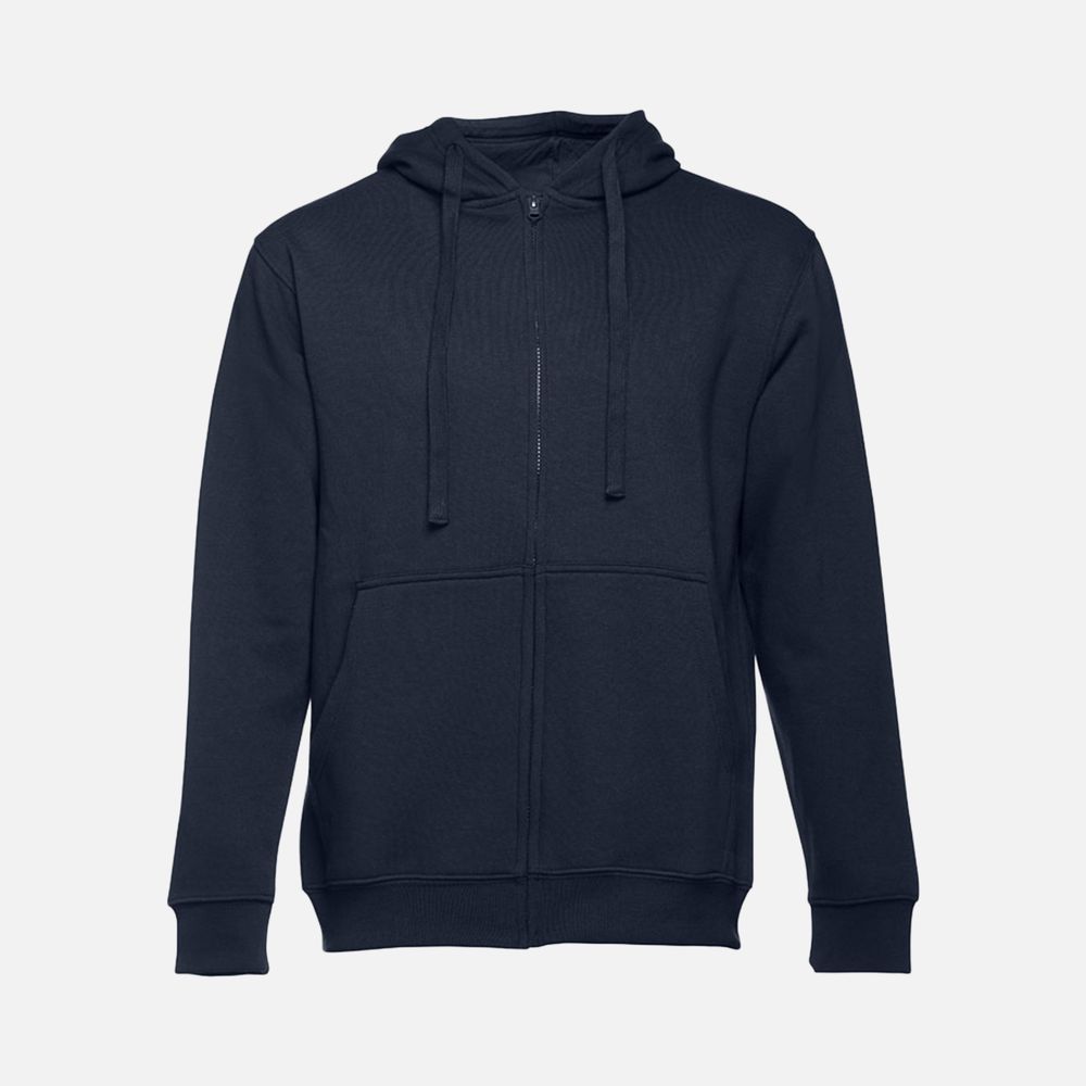 Толстовка мужская на молнии с капюшоном Amsterdam, темно-синяя с логотипом