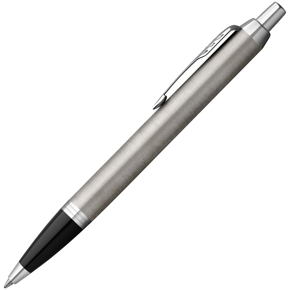 Ручка шариковая Parker IM Essential Stainless Steel CT, серебристая с черным с логотипом