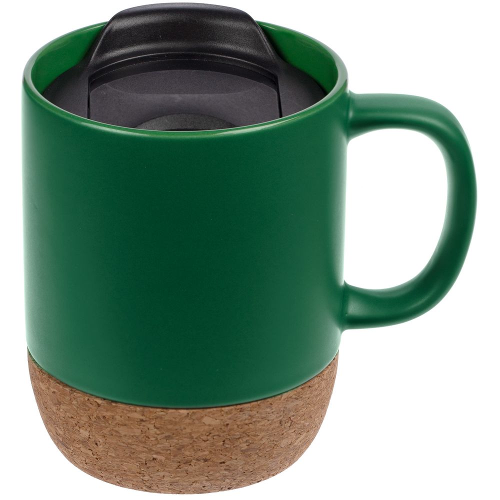 Кружка с пробковой подставкой Corky Walk, зеленая с логотипом