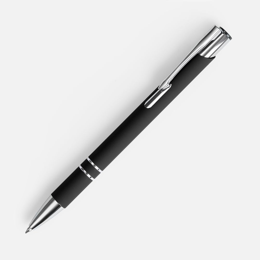 Ручка шариковая Keskus Soft Touch, черная с логотипом