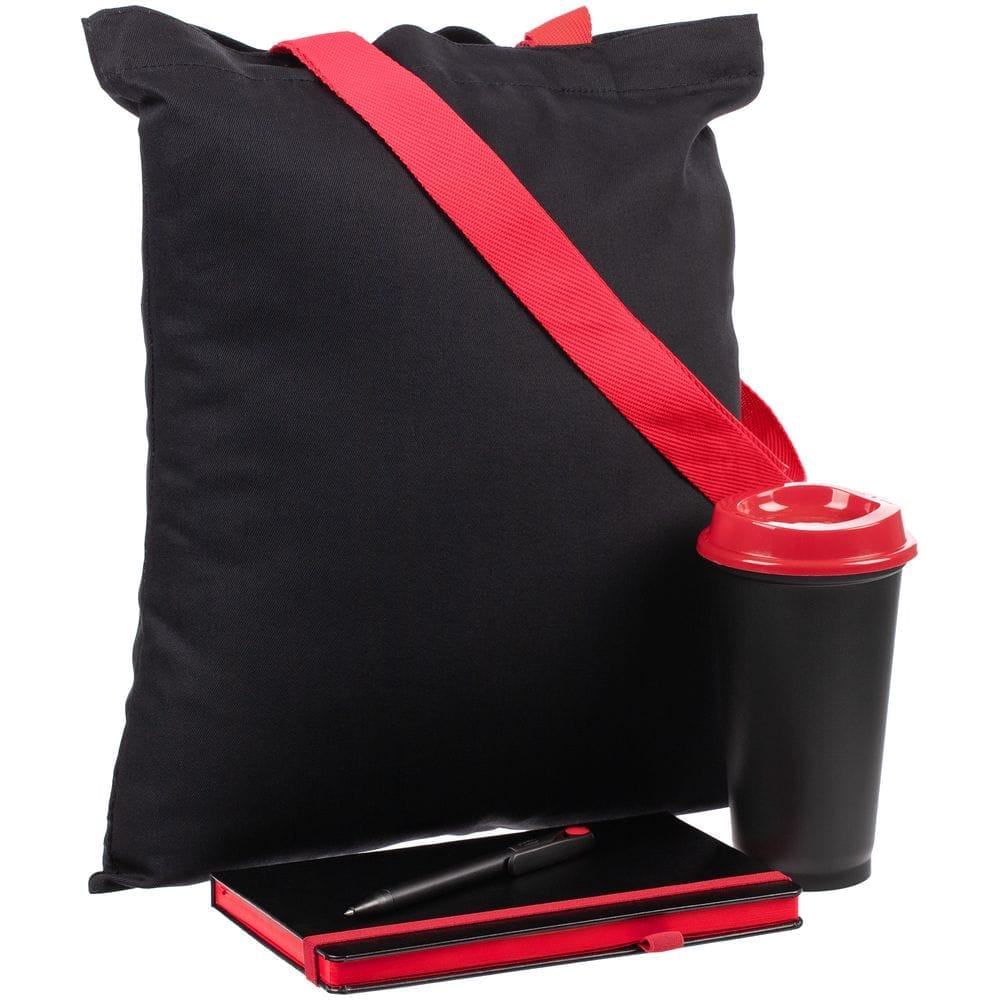 Набор Velours Bag, черный с красным с логотипом