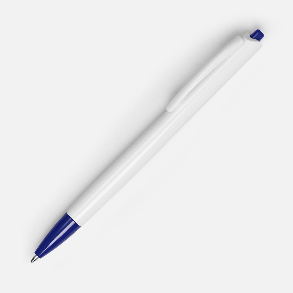 Ручка шариковая Tick, белая с синим с логотипом
