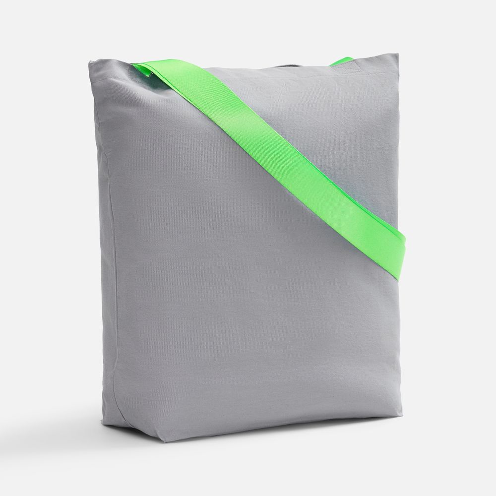 Шопер B5, серый с широкими зелеными ручками с логотипом