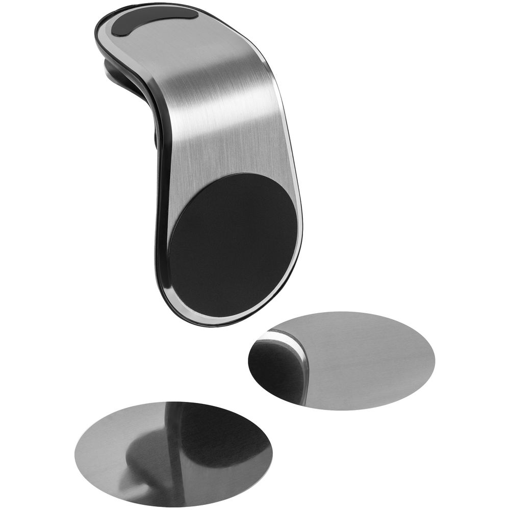 Магнитный держатель для смартфонов Pinch, серебристый с логотипом