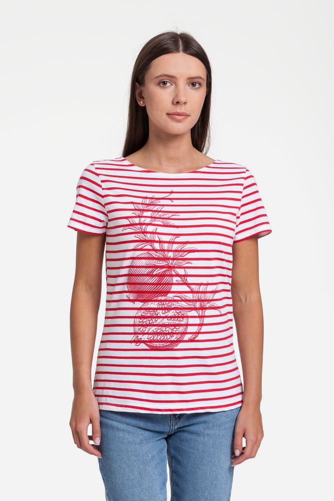 Футболка женская Grand Granat New, белая с красным с логотипом