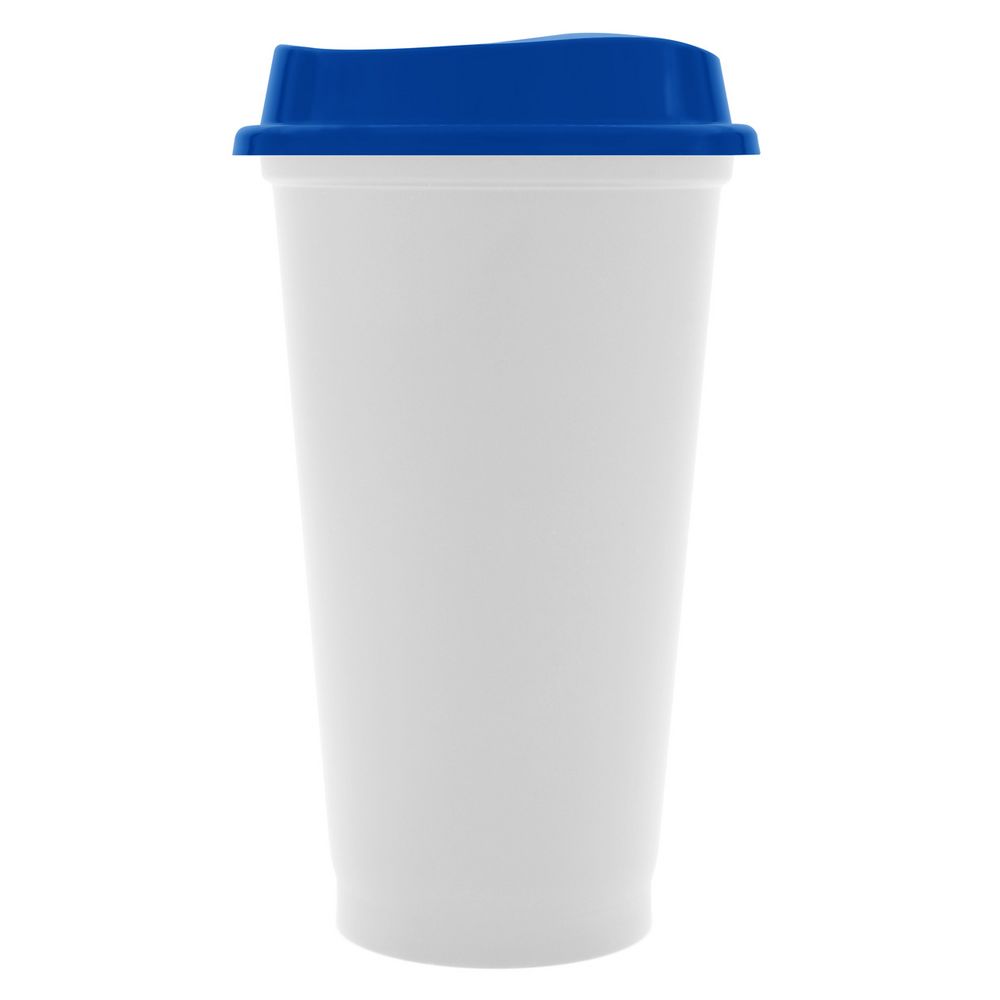 Стакан с крышкой Color Cap White, белый с синим с логотипом