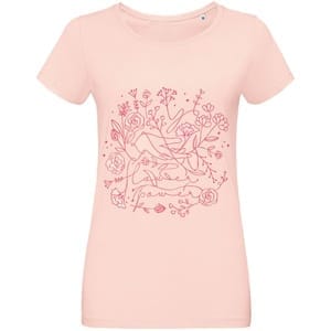 Футболка женская Flower Power, розовая с логотипом