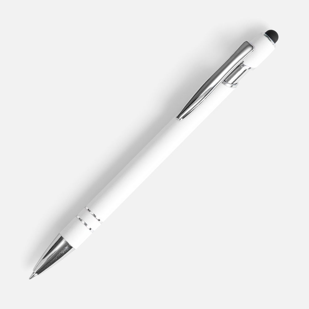 Ручка шариковая Pointer Soft Touch со стилусом, белая с логотипом