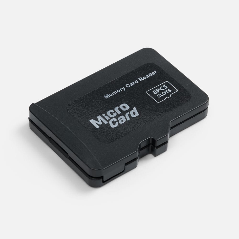 Органайзер для карт памяти и SIM с кардридером Multitask, черный с логотипом