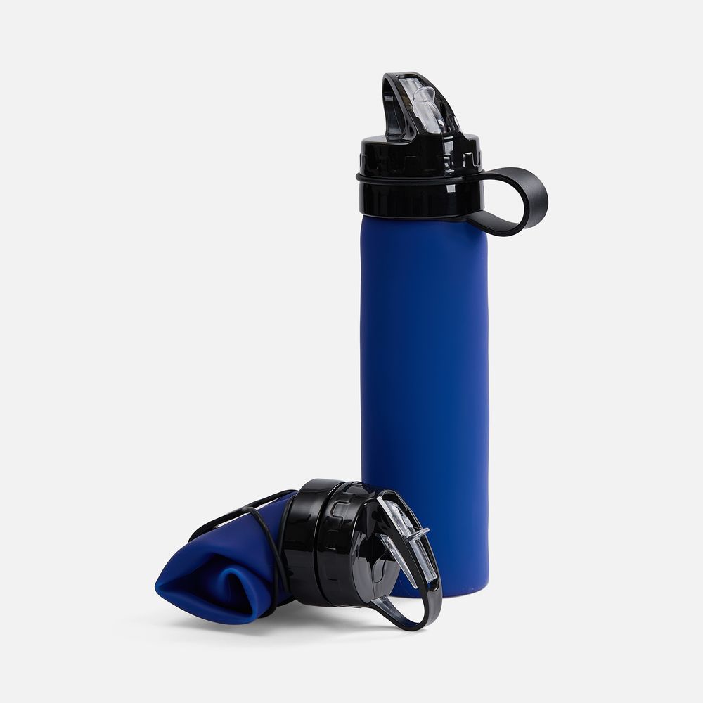 Складная бутылка для воды Langfossen, синяя с логотипом