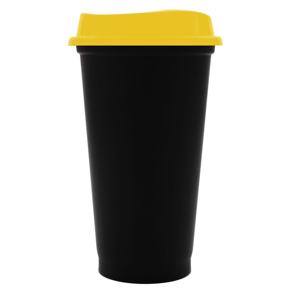 Стакан с крышкой Color Cap Black, черный с желтым с логотипом