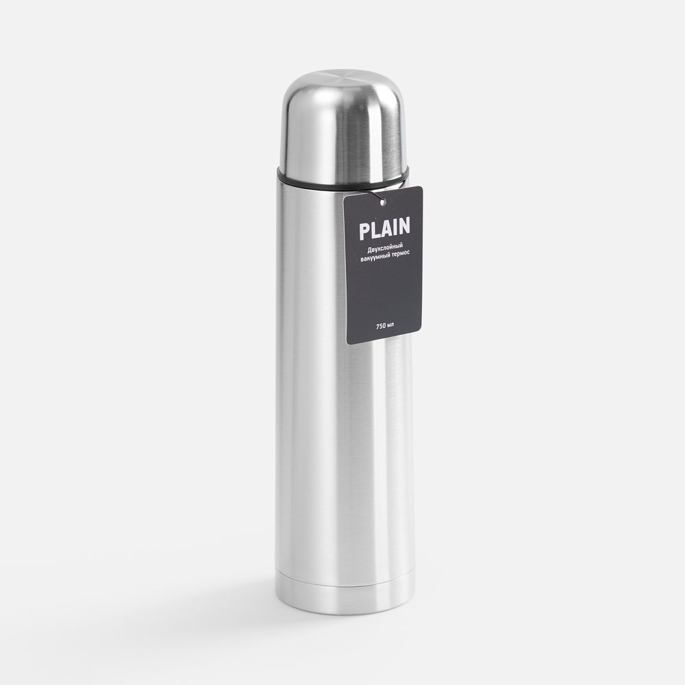 Термос Plain 750, ver.2, серебристый с логотипом