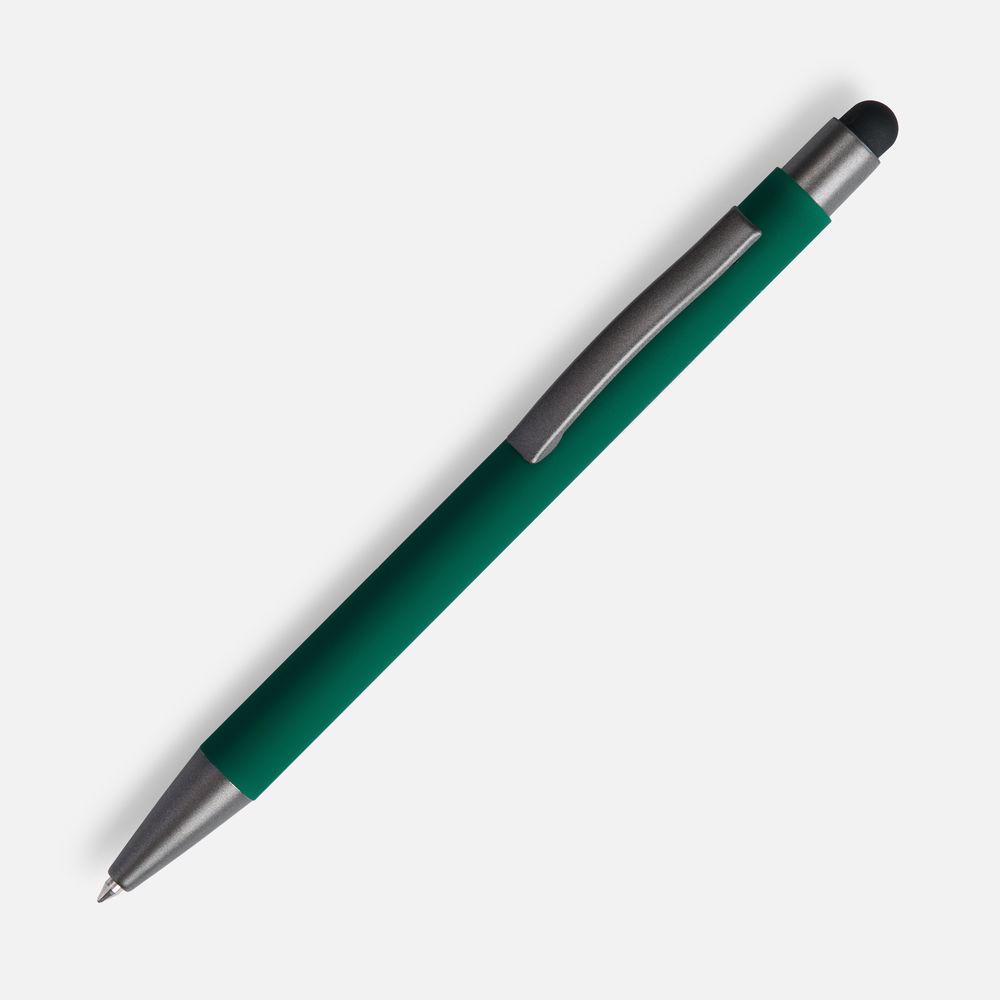 Ручка шариковая Atento Soft Touch со стилусом, зеленая с логотипом