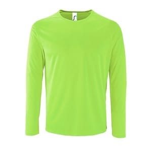 Футболка с длинным рукавом Sporty LSL Men, неоново-зеленая с логотипом