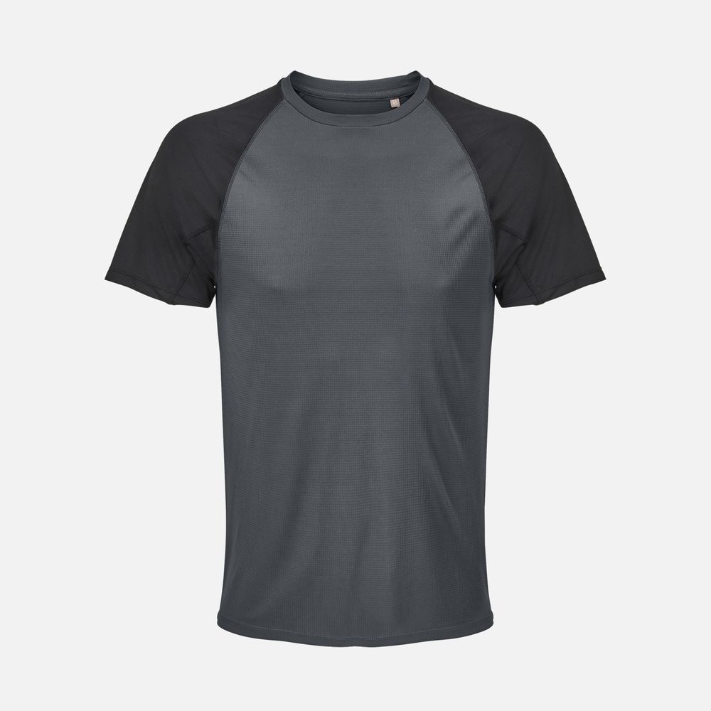 Футболка спортивная унисекс Vortex, черная с темно-серым с логотипом