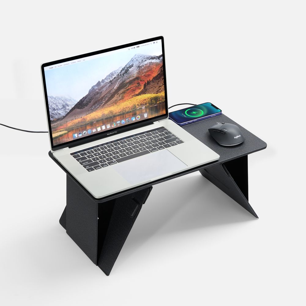 Складной стол для ноутбука с беспроводной зарядкой Kickstand Table, серый с логотипом