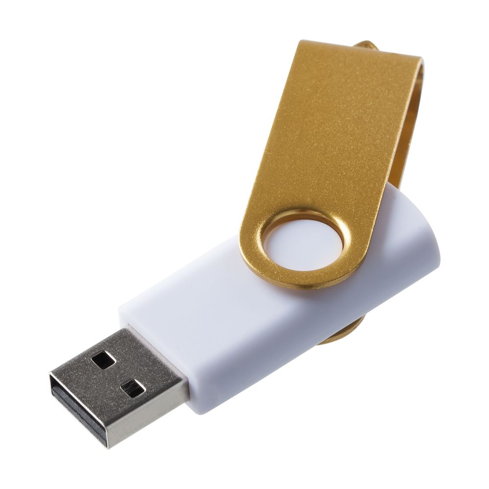 Флешка Twist Color, белая с желтым, 16 Гб с логотипом