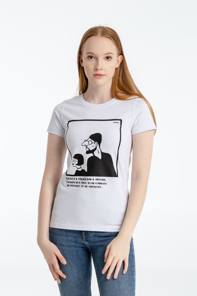 Футболка женская «Леон», белая, ver.2 с логотипом