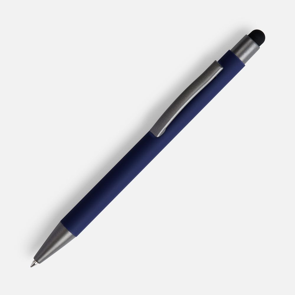 Ручка шариковая Atento Soft Touch со стилусом, темно-синяя с логотипом