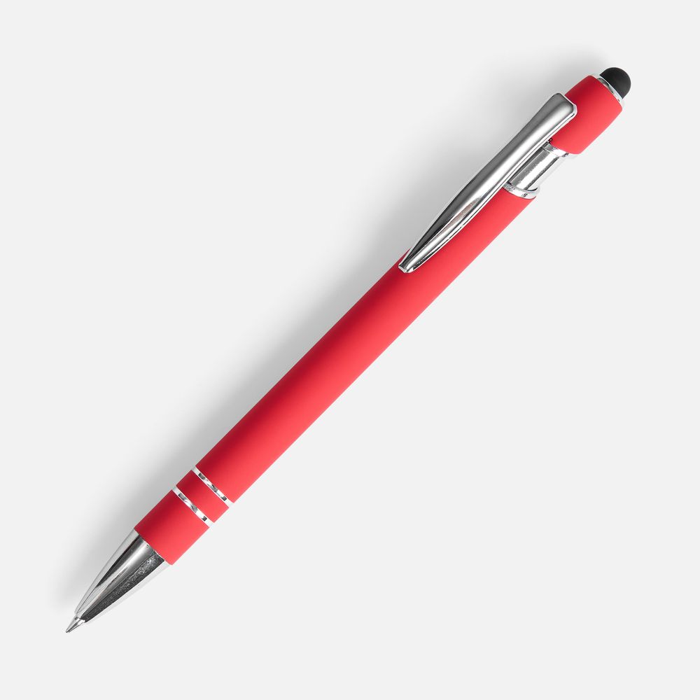 Ручка шариковая Pointer Soft Touch со стилусом, красная с логотипом