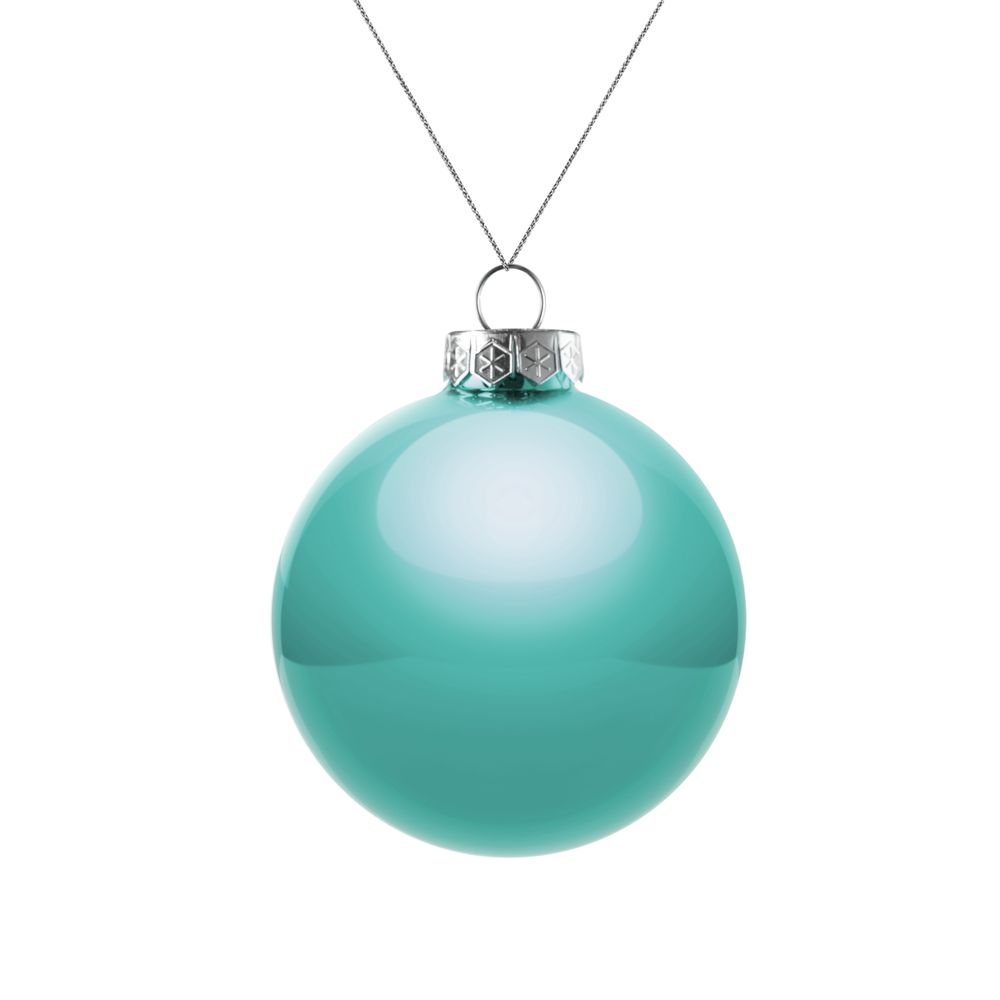 Елочный шар Finery Gloss, 8 см, глянцевый бирюзовый с логотипом