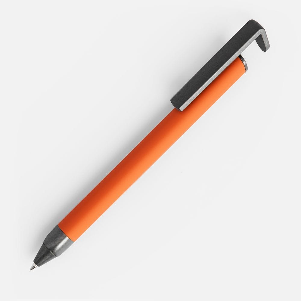 Ручка шариковая Standic Soft Touch с подставкой для телефона, оранжевая с логотипом