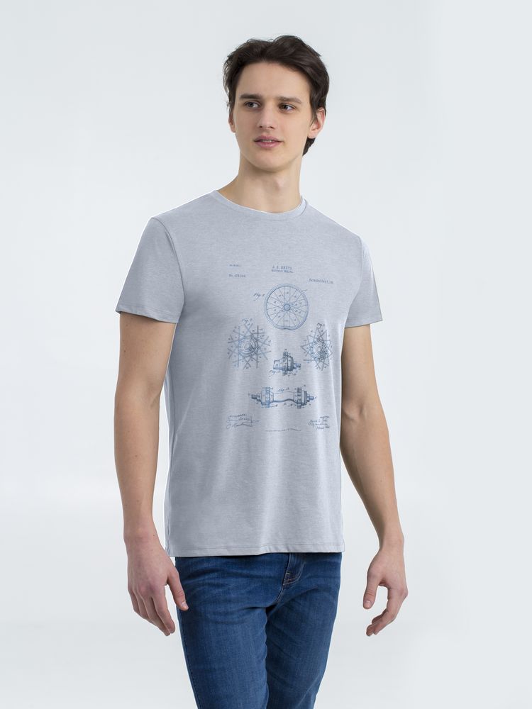 Футболка приталенная Old Patents. Wheel, голубой меланж с логотипом