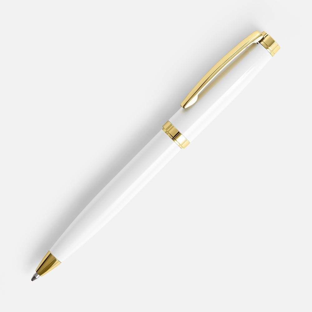 Ручка шариковая Letra Gold, глянцевая, белая с логотипом