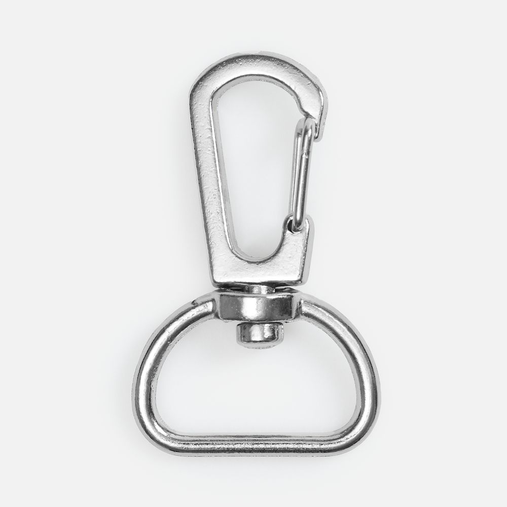 Застежка-карабин Snap hook, M, серебристая (хром) с логотипом