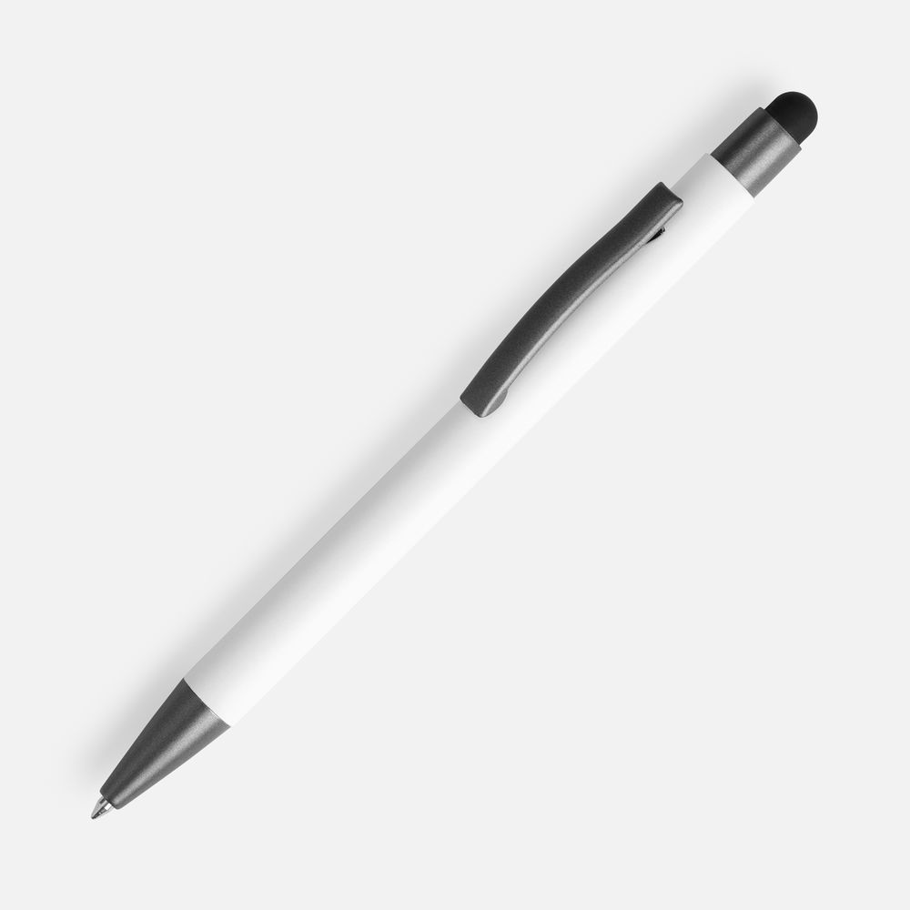 Ручка шариковая Atento Soft Touch со стилусом, белая с логотипом