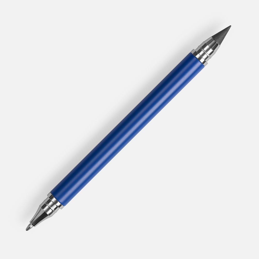 Ручка шариковая и вечный карандаш Diptych, синяя с логотипом