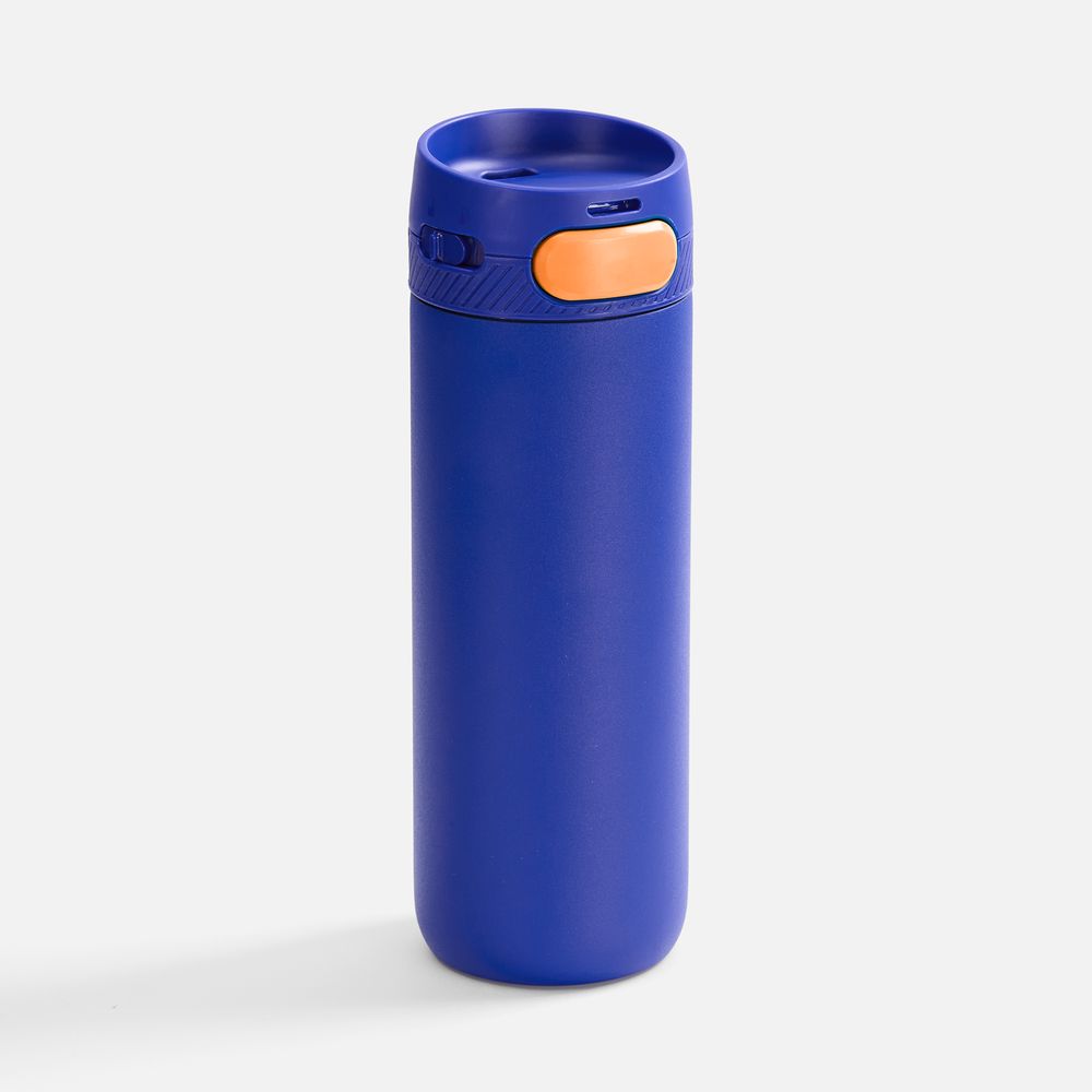 Термостакан X1 с цветной кнопкой, синий с оранжевым с логотипом