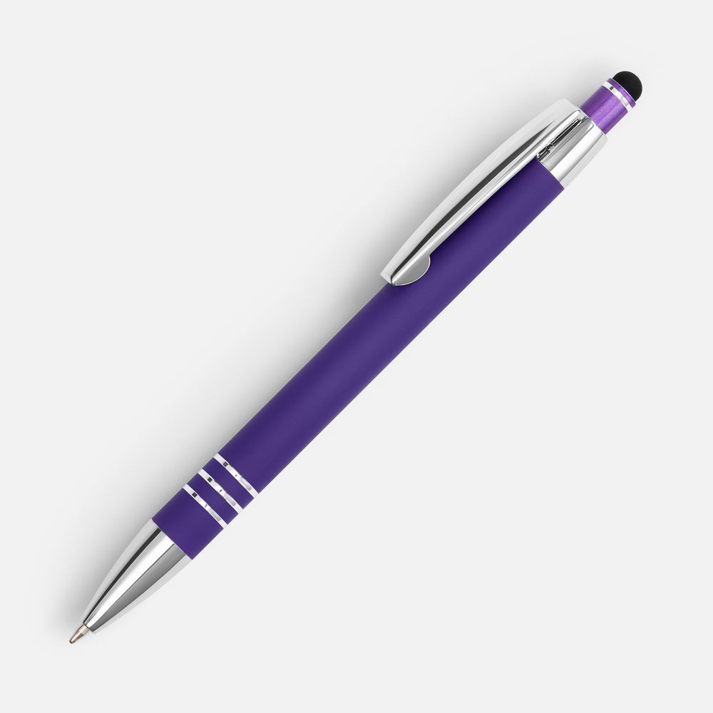 Ручка шариковая Sansen Soft Touch со стилусом, фиолетовая с логотипом
