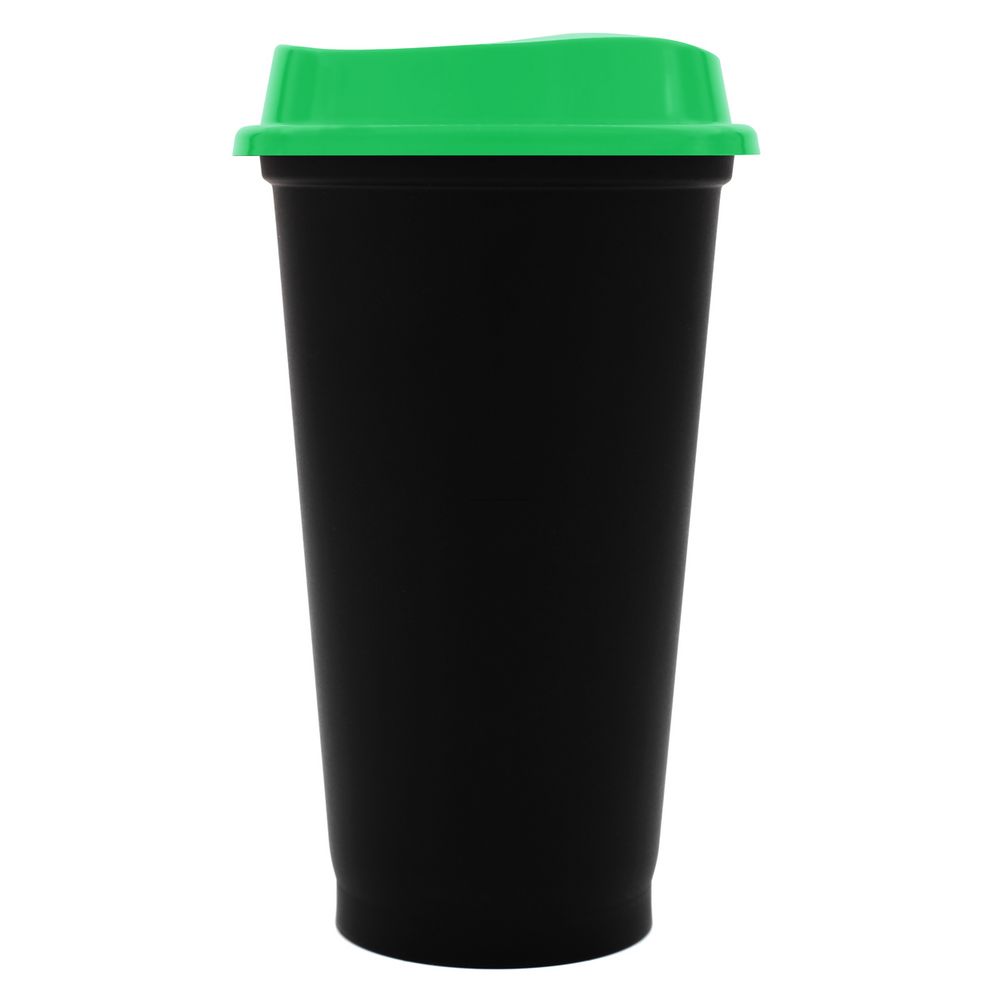 Стакан с крышкой Color Cap Black, черный с зеленым с логотипом