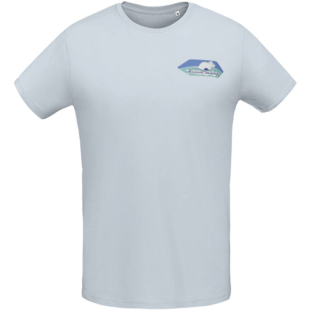 Футболка мужская «Мышка на севере», голубая с логотипом