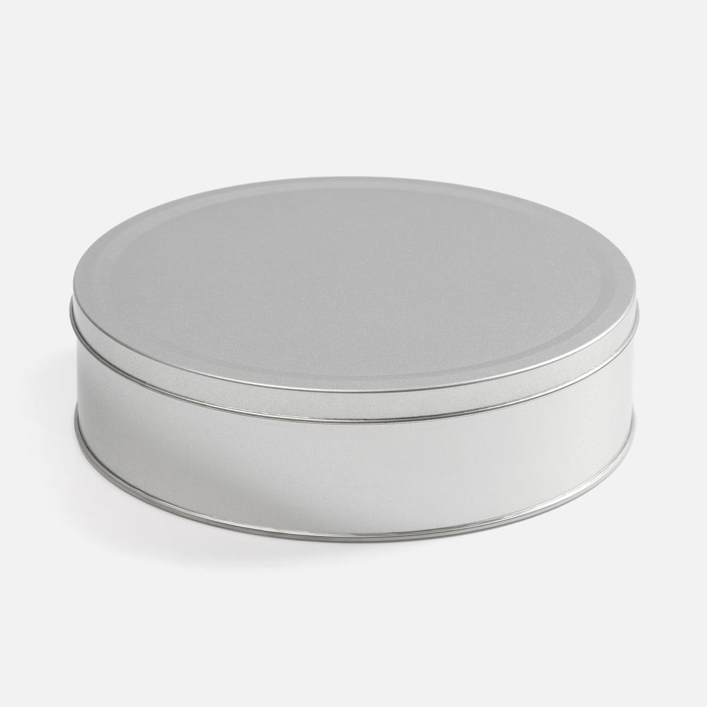 Коробка Pragmax L, круглая, серебристая с логотипом