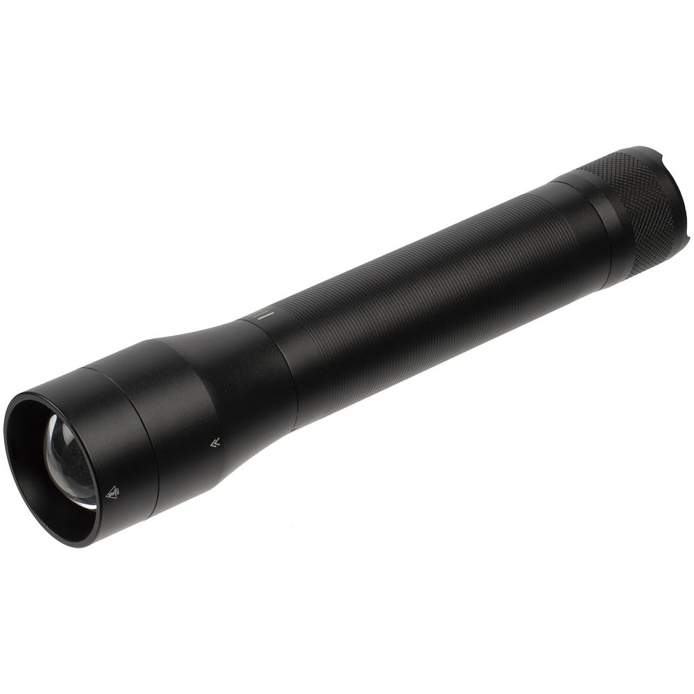 Фонарь с фокусировкой луча Skyddas, черный с логотипом