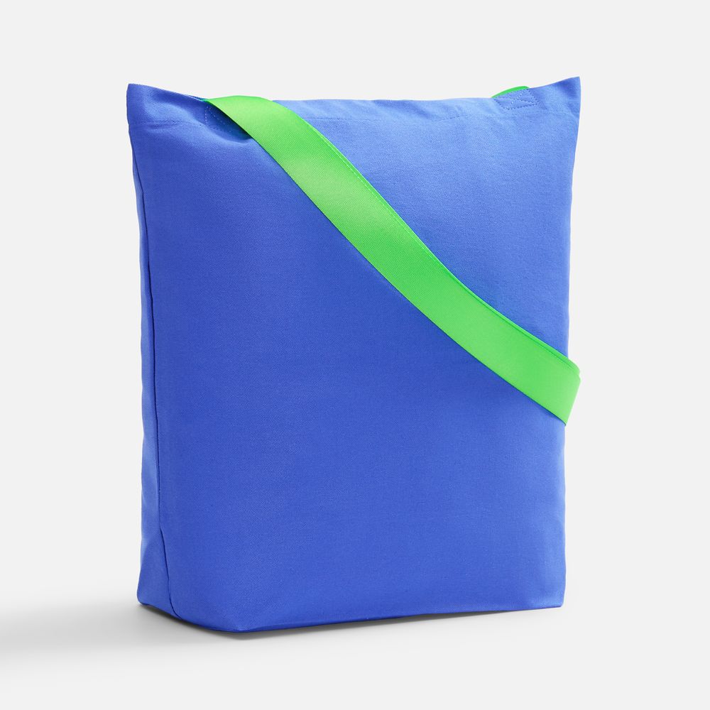 Шопер B5, синий с широкими зелеными ручками с логотипом