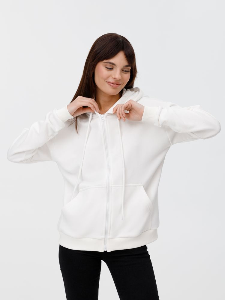Толстовка унисекс оверсайз на молнии Zippy Terry, белая с логотипом