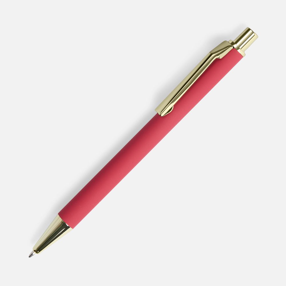 Ручка шариковая Lobby Soft Touch Gold, красная с логотипом