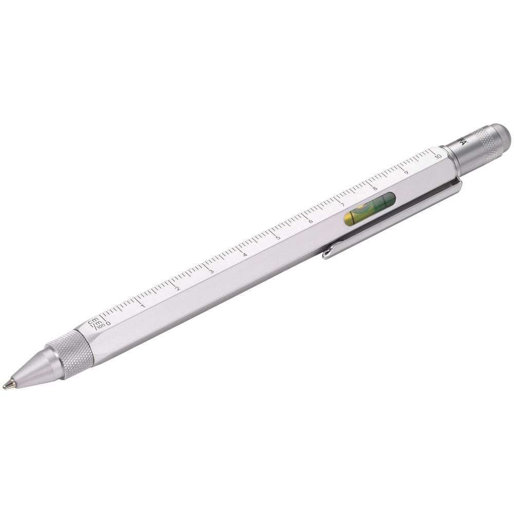 Ручка шариковая Construction, мультиинструмент, серебристая с логотипом