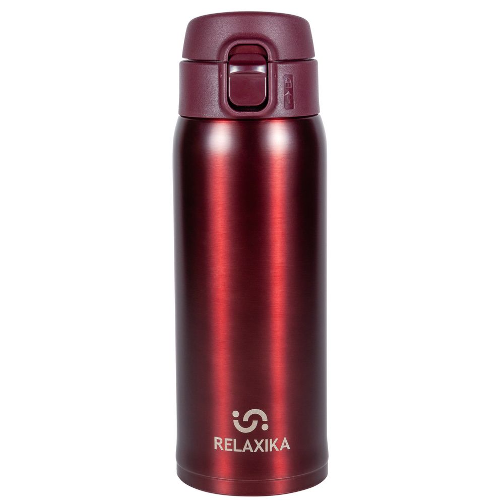 Термокружка Relaxika, бордовая с логотипом