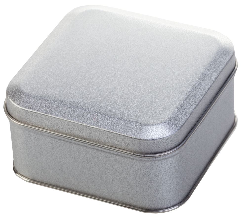 Коробка Pragmax S, квадратная, серебристая с логотипом