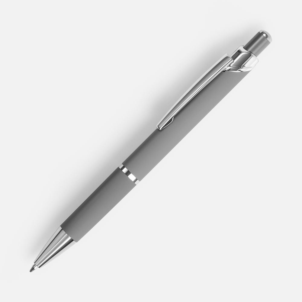 Ручка шариковая Chromos Soft Touch, серая с логотипом