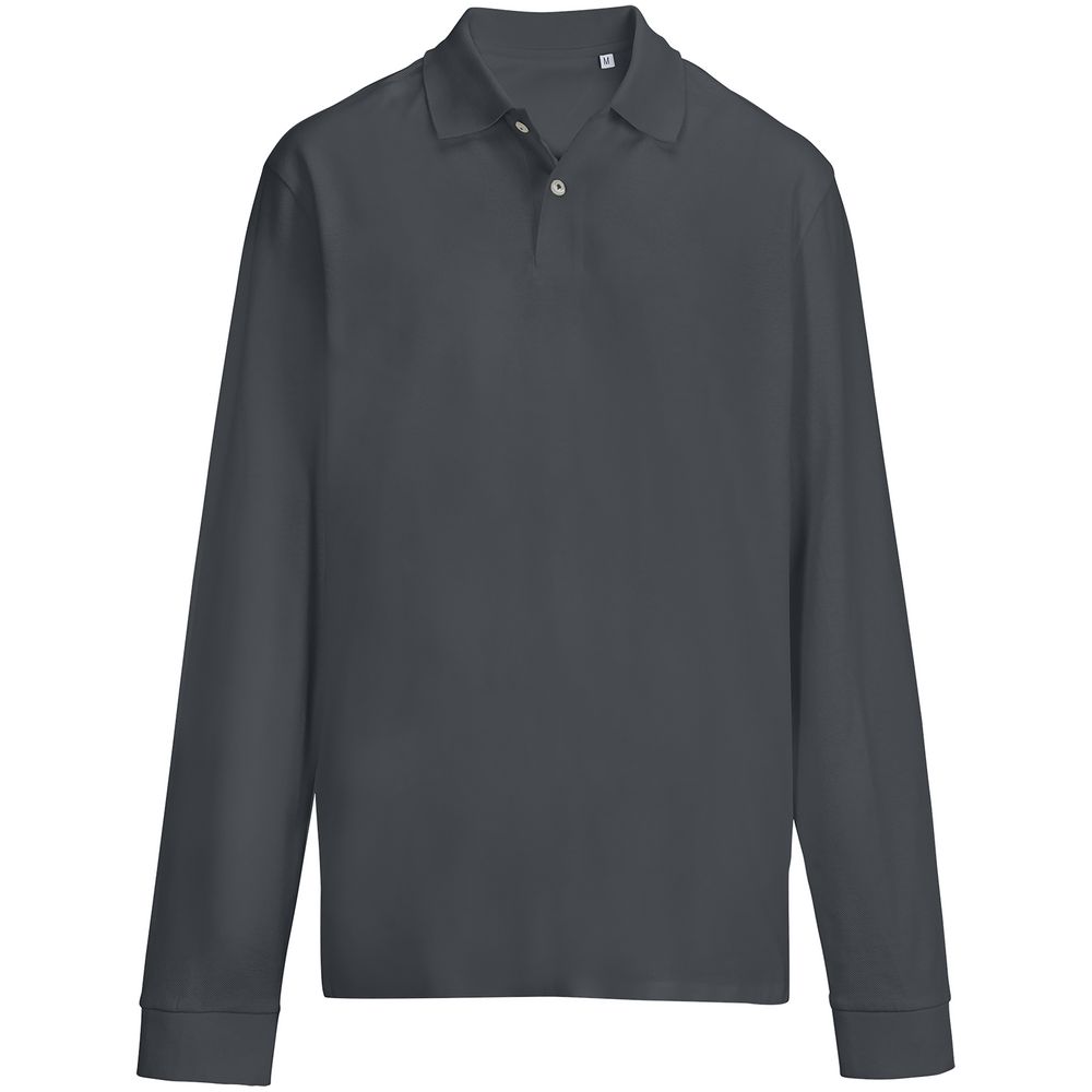 Рубашка поло унисекс с длинным рукавом Pacific LSL, темно-серая (графит) с логотипом