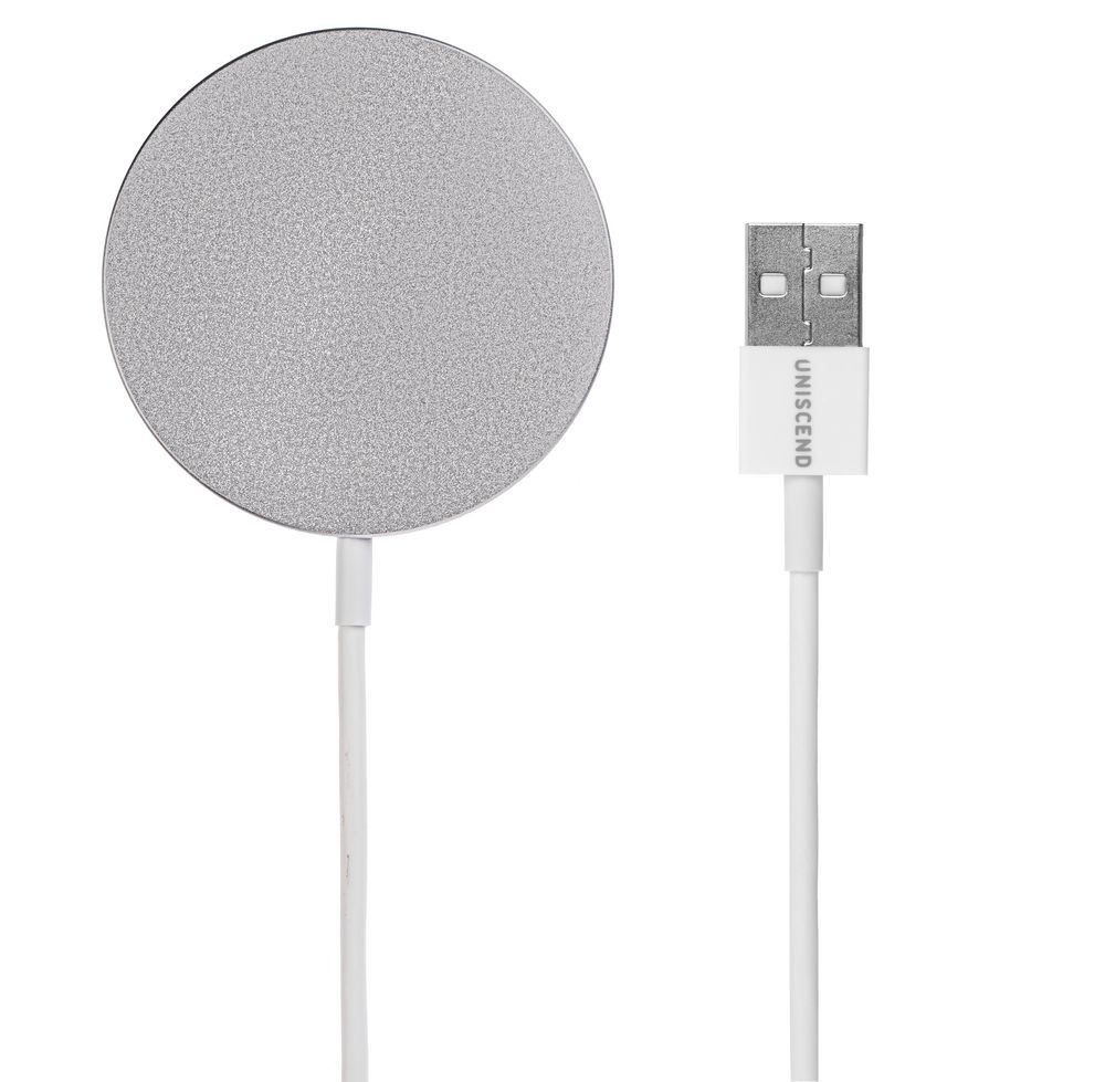 Беспроводное зарядное устройство с магнитами Magmate, серебристое с логотипом