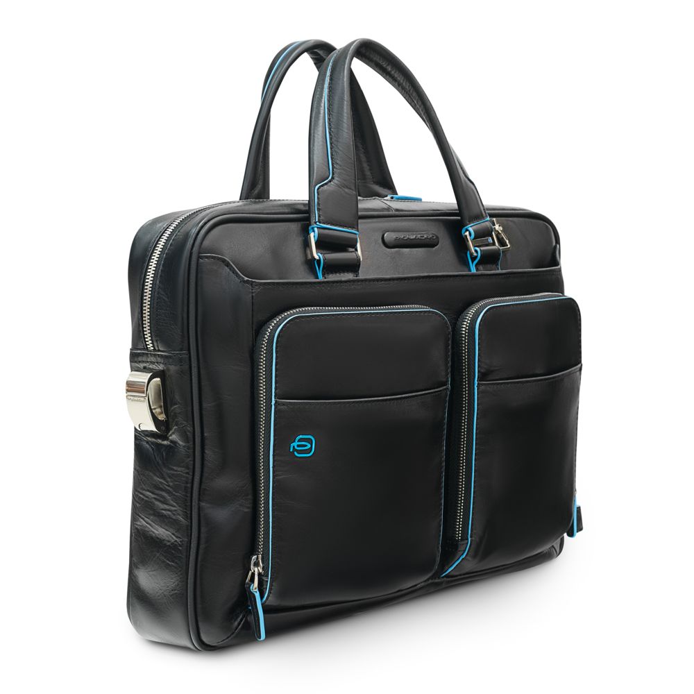 Сумка с отделением для ноутбука Piquadro Blue Square, черная с логотипом