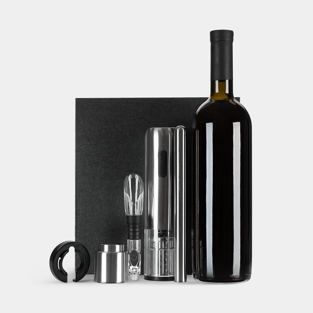 Винный набор Veritas, черный с серебристым с логотипом