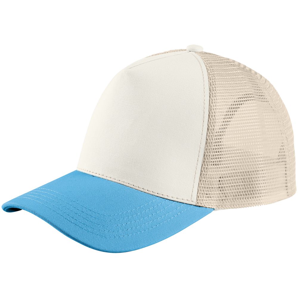 Бейсболка Blink, бежевая с бирюзовым с логотипом