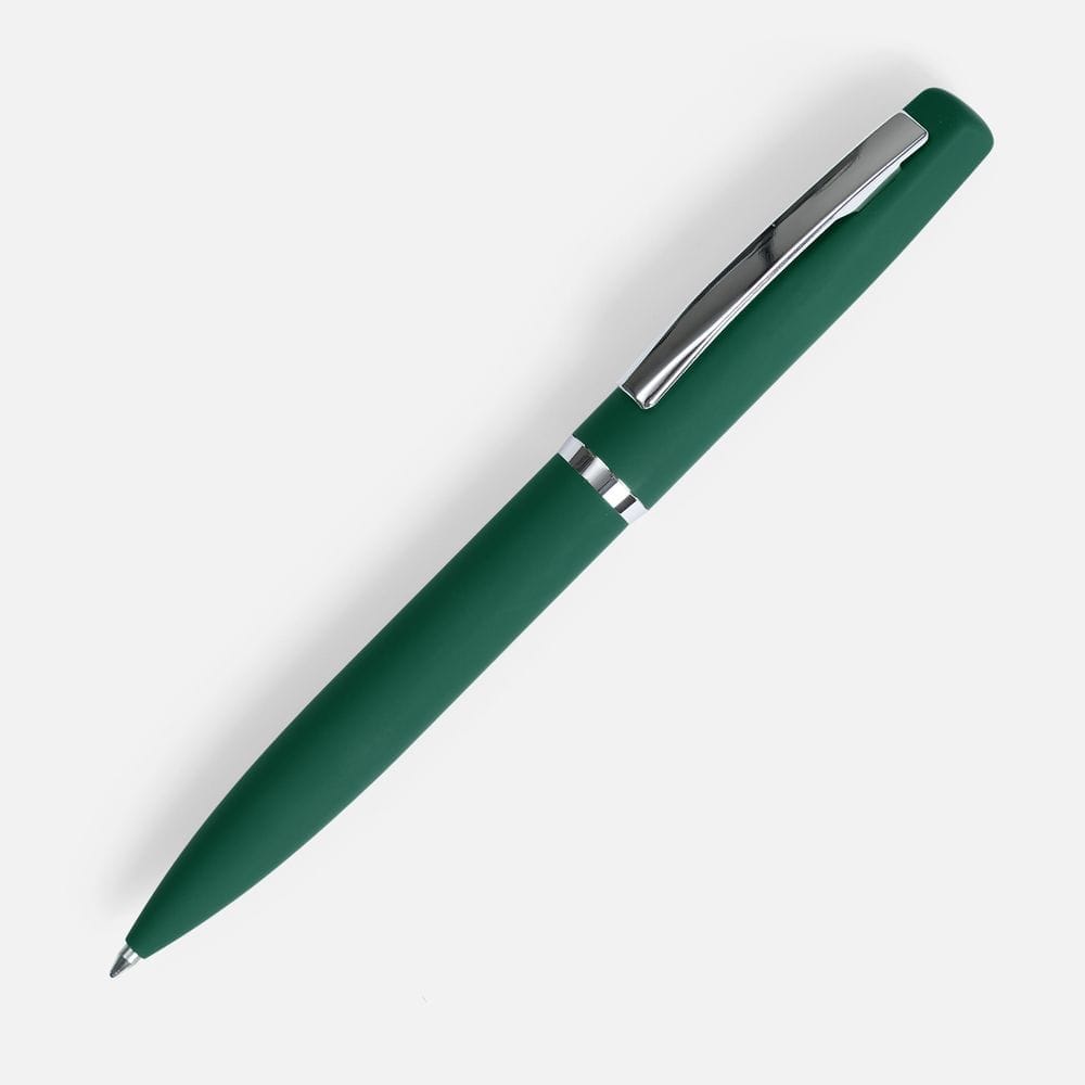 Ручка шариковая Bolt Soft Touch, зеленая с логотипом